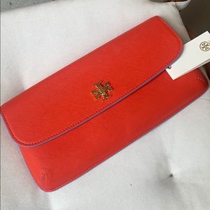 Tory Burch Coral and Blue Clutch